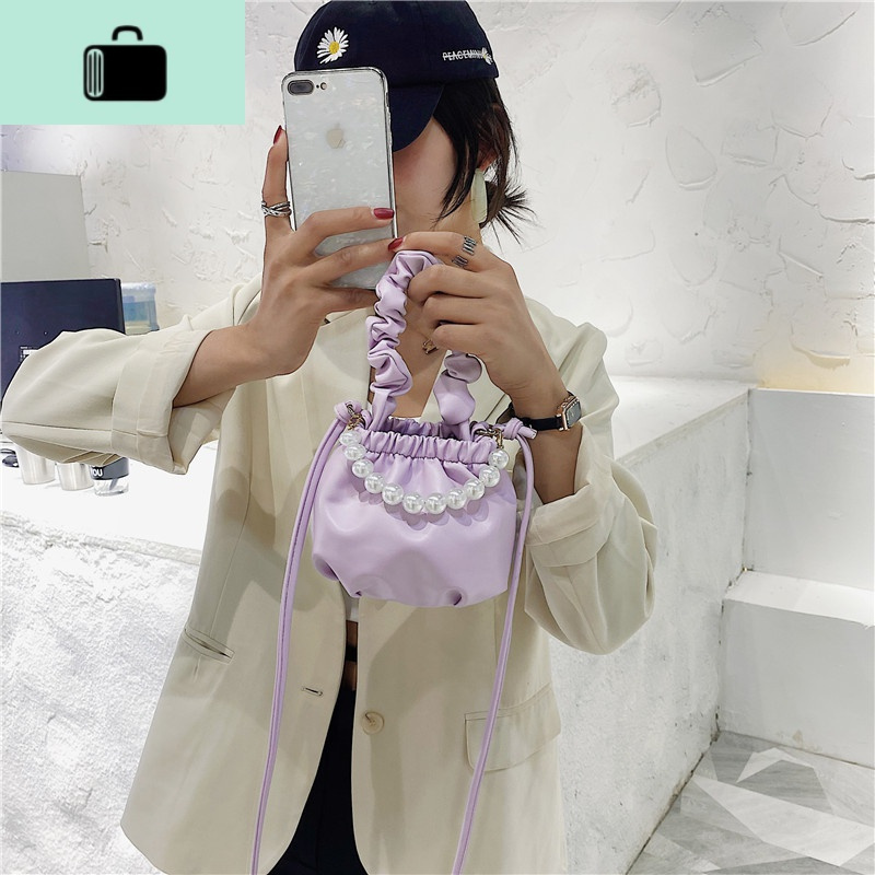 仙女小包包2020新款潮网红时尚珍珠手提斜挎包夏天洋气百搭水桶包NEW LAKE女斜挎包