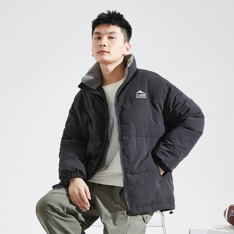 唐狮2023秋冬季新款棉衣男士仿羊羔毛领面包服加厚外套保暖袄子潮_4401 L 黑色