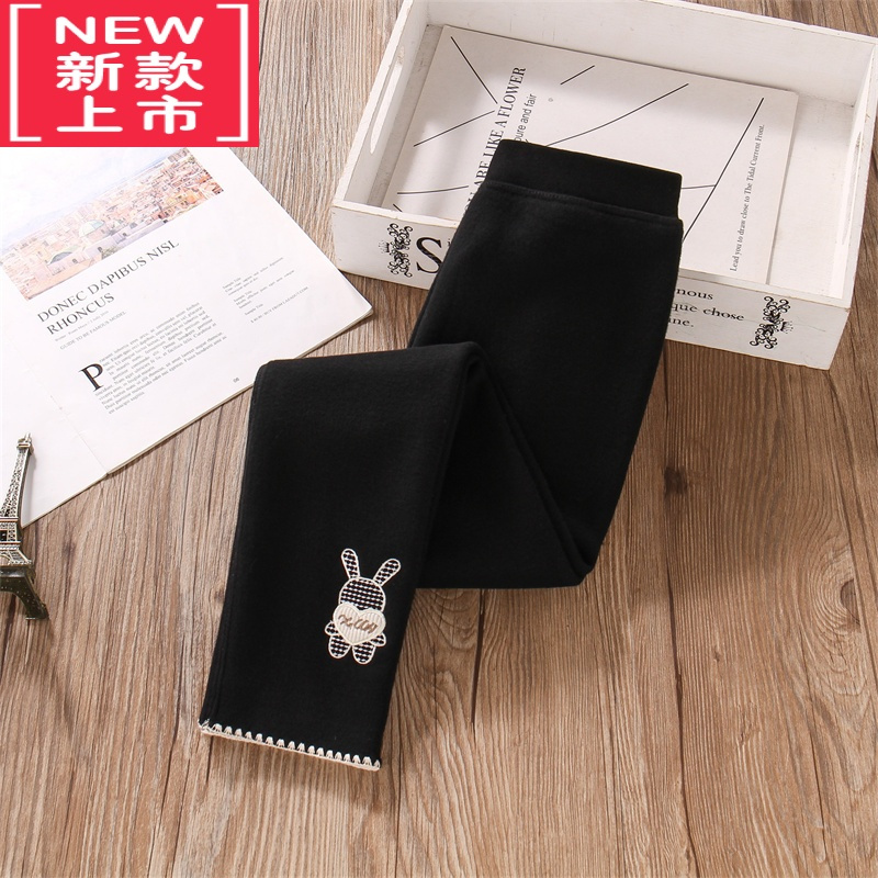 可莉允女童黑色打底裤加绒外穿秋冬款薄绒紧身保暖小女孩洋气一体绒裤子保暖裤