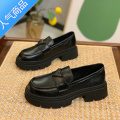 SUNTEK厚底乐福鞋女鞋2023新款春秋季英伦风黑色松糕jk单鞋一脚蹬小皮鞋 812黑色现货发 35