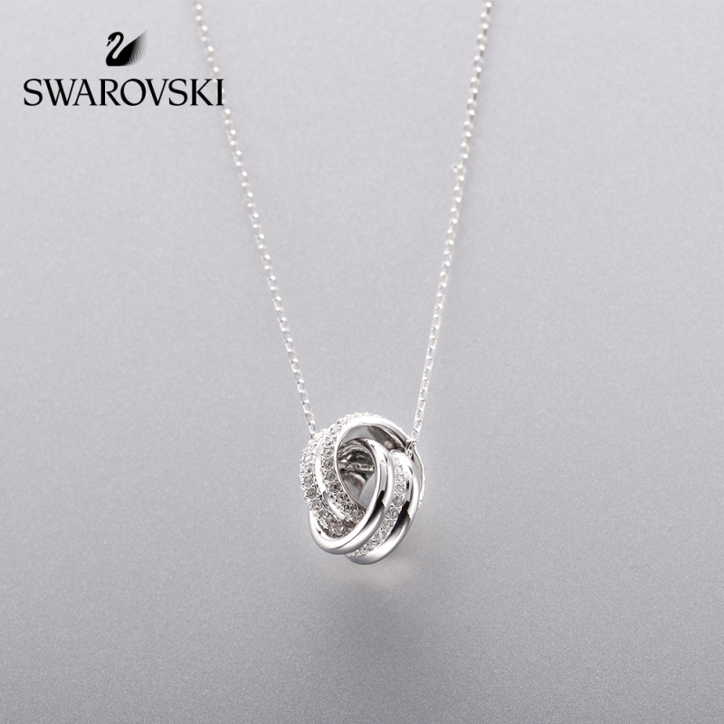 施华洛世奇(SWAROVSKI)水晶质感螺旋项链双环水晶吊坠人造水晶送恋人银色5240524