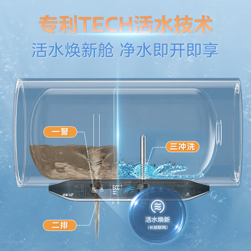 美的(Midea)80升家用储水式电热水器TECH活水系列2500W变频速热富锶温泉浴增容稀土免换镁棒F8025-RW9