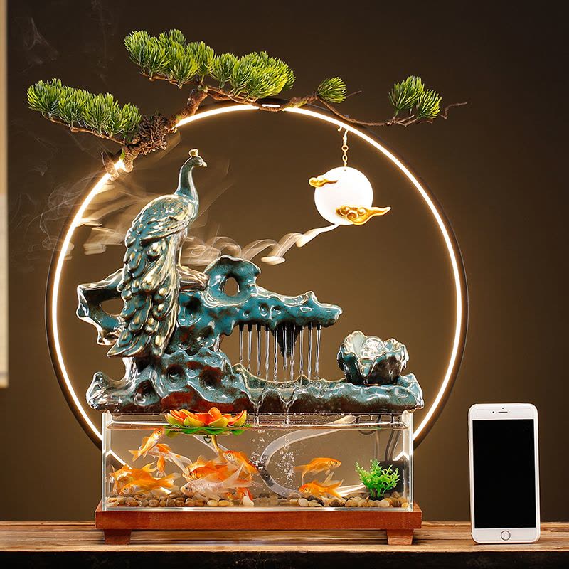 创意招财循环流水生财玻璃金鱼缸摆件办公室桌面客厅乔迁开业礼品图片