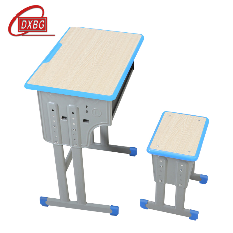 DXBG学生课桌椅儿童学习桌单人培训辅导补习班升降课桌椅学校写字课桌【工厂现做 7天内发货】 双柱单人方凳白象色
