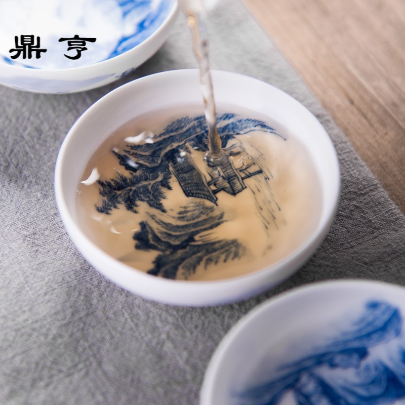 鼎亨景德镇功夫茶具手绘青花瓷山品茗杯小茶杯全手工功夫茶杯