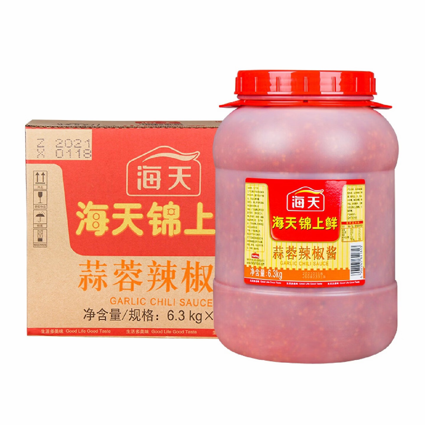 海天锦上鲜蒜蓉辣椒酱6.3kg*2罐装大桶烧烤生蚝茄子拌炒辣酱商用 蒜蓉辣椒酱6.3kg*1桶***高清大图