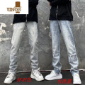 YANXU高街复古水洗浅色牛仔裤男潮牌修身显瘦小脚百搭拉链开衩长裤