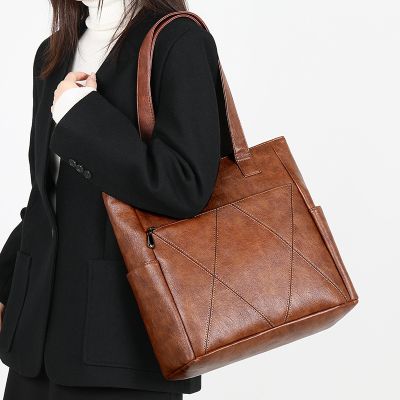 女包新款复古潮大容量手提托特包外贸跨境bags通勤女士单肩包 黄色