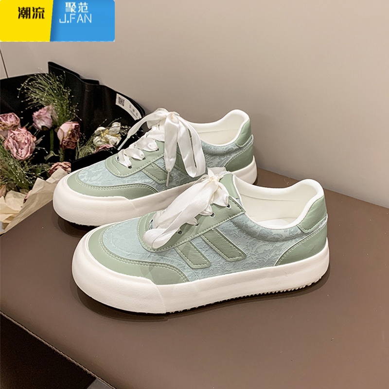 聚范厚底小白鞋女款2024新款单鞋配裙子百搭休闲板鞋子女鞋高清大图