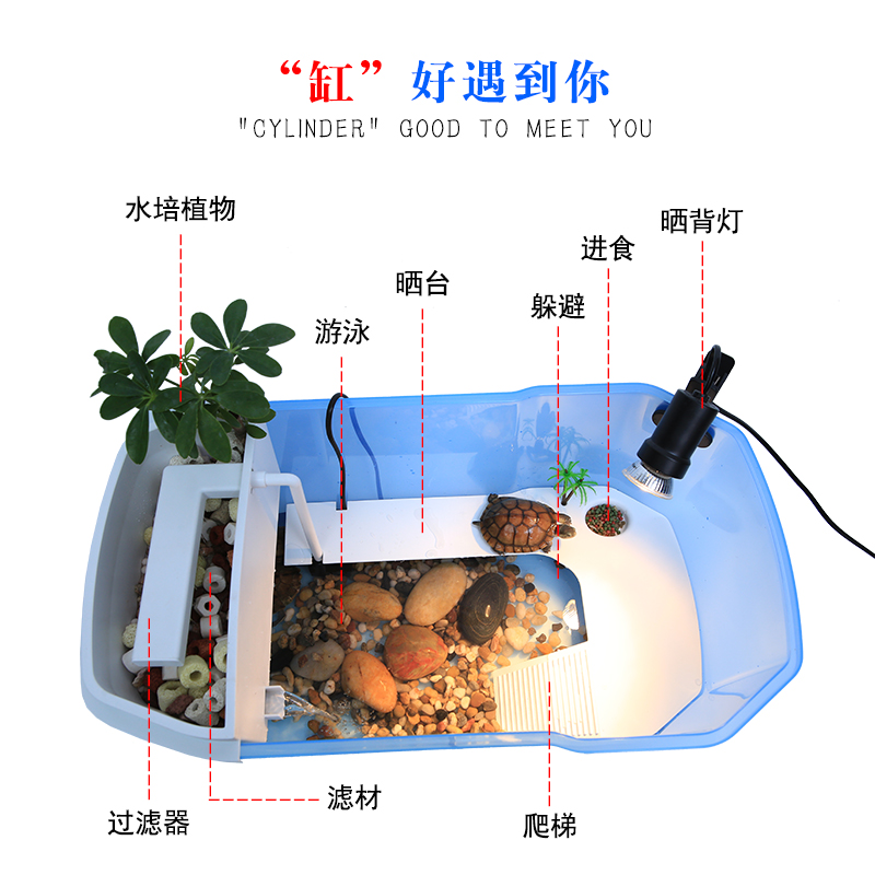 乌龟小乌龟缸带晒台大型养龟的专用缸鱼缸养乌龟别墅水龟盆水陆缸高清大图