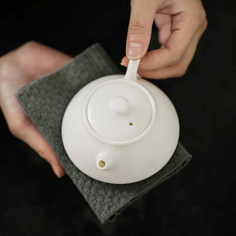 領藝 德化白瓷玉瓷石瓢壶功夫茶具茶壶猪油白泡茶器 伍华石瓢壶(素烧釉)