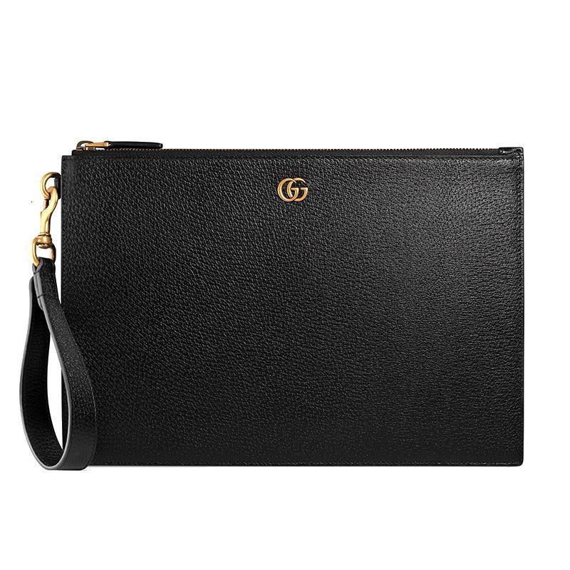 [海外直邮]gucci古驰gg marmont系列新款男士黑色双g拉链中号手拿包