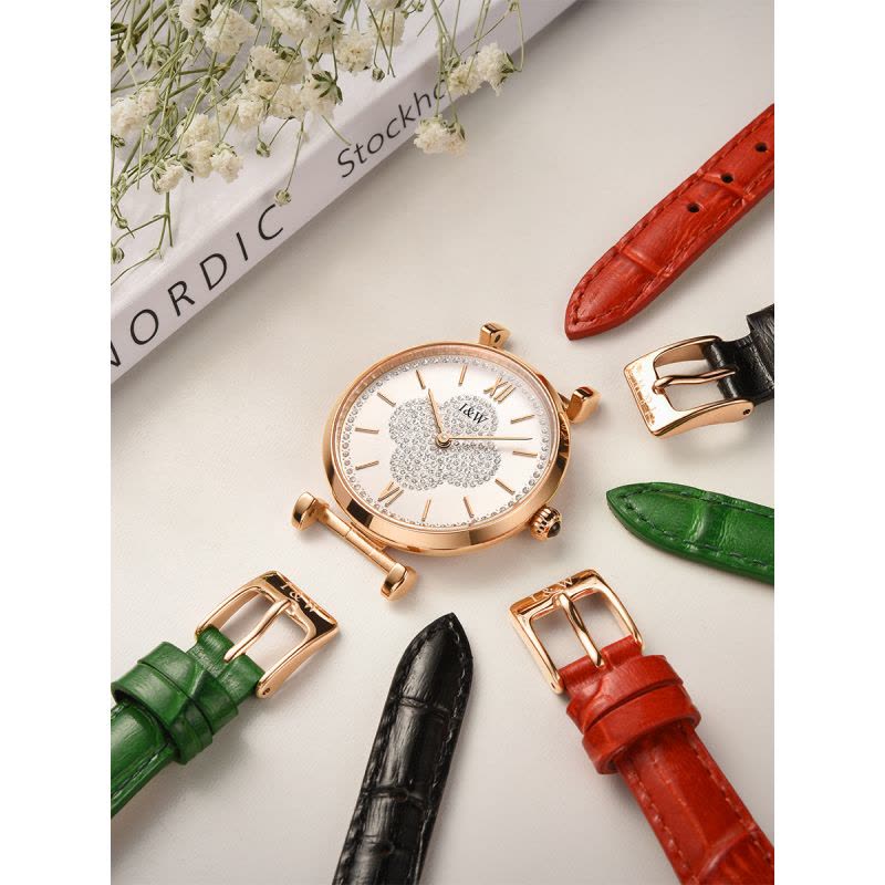 瑞士爱沃驰I&W CARNIVAL手表石英表 女款镶钻奢华幸运草女表纤薄女士腕表防水时尚红绿蓝色表带个性选择567L图片