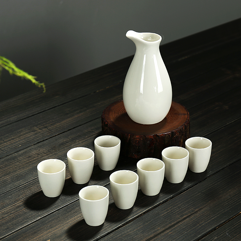 壶250ml 8个杯20ml(纯白) 陶瓷清酒具套装分酒器白酒杯烈酒酒杯小酒盅