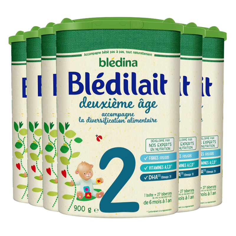 法国进口 贝乐蒂Bledina 2段奶粉 经典配方奶粉6-12个月900g*6罐装
