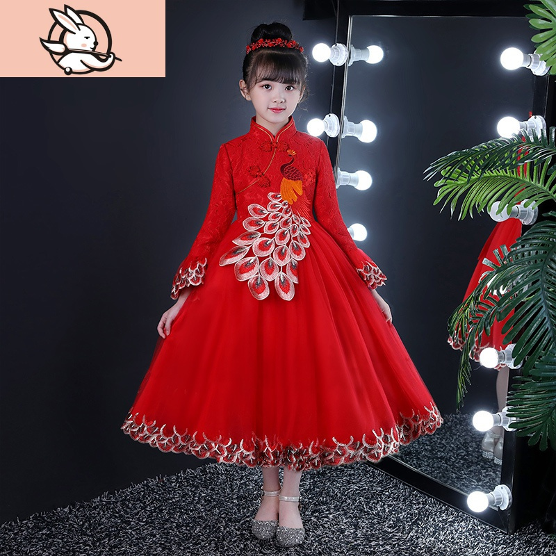 HUAYANGTU女童拜年服儿童装新年装秋冬装加绒加厚冬季公主连衣裙子洋气冬款裙子童