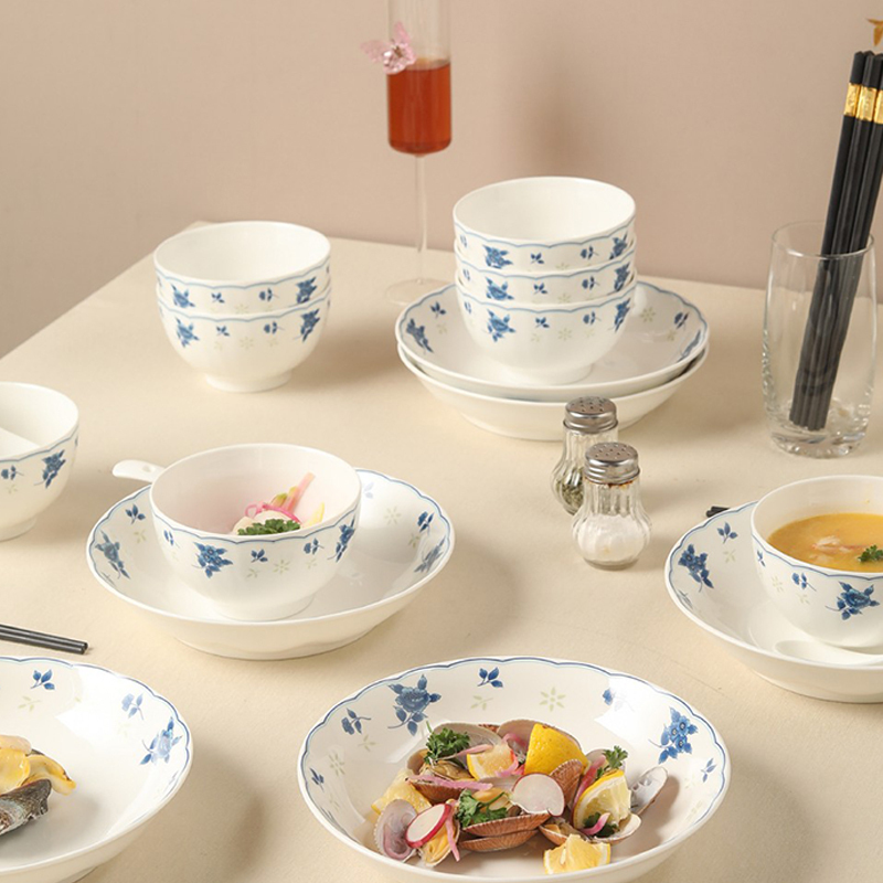 尚陵 (SHANG LING) 青花玲珑 陶瓷餐具 22件套(8碗+8勺+6盘+礼盒)高清大图
