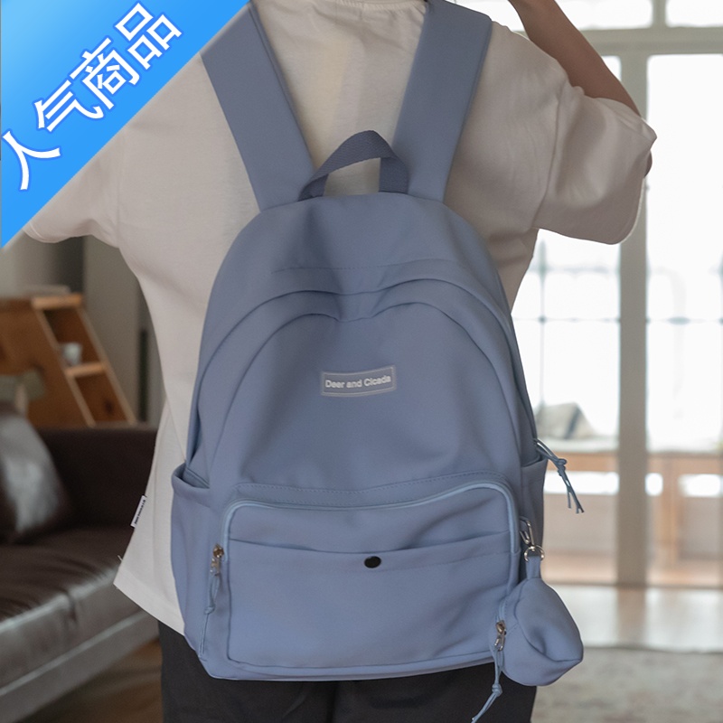 FENGHOU花曦家 书包简约ins日系女大学生百搭原创双肩包小众背包女夏旅行75肩众 5 蓝色送小包