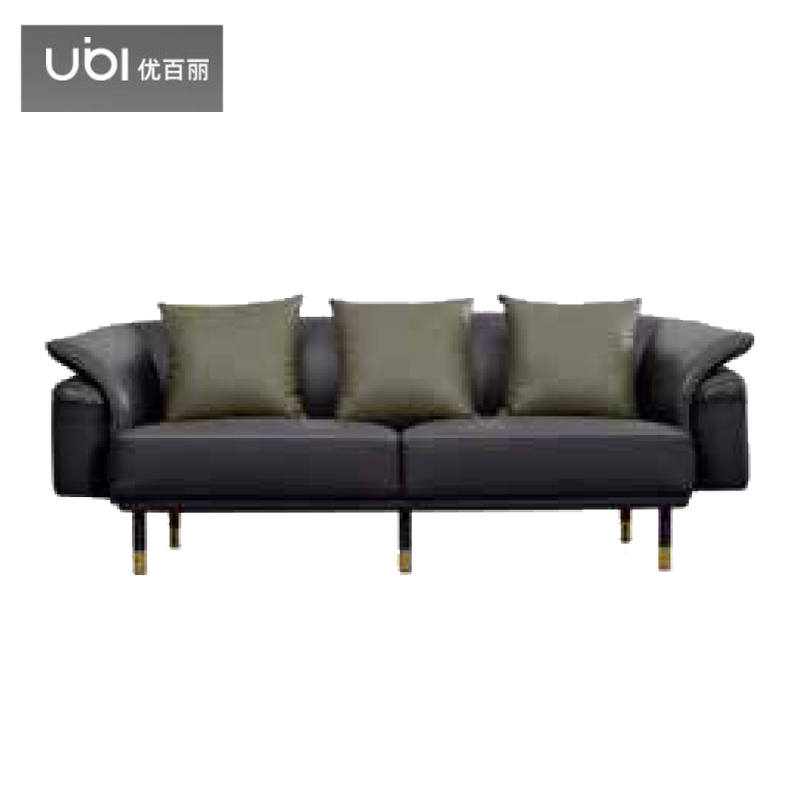 优百丽 F-1906 办公室沙发 办公家具 会客接待 现代简约家具 颜色尺寸可定制 三人位（黑色牛皮）