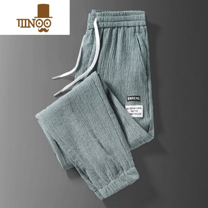YANXU夏季超薄款亚麻棉麻运动裤男士束脚宽松冰丝速干九分休闲裤子男裤高清大图