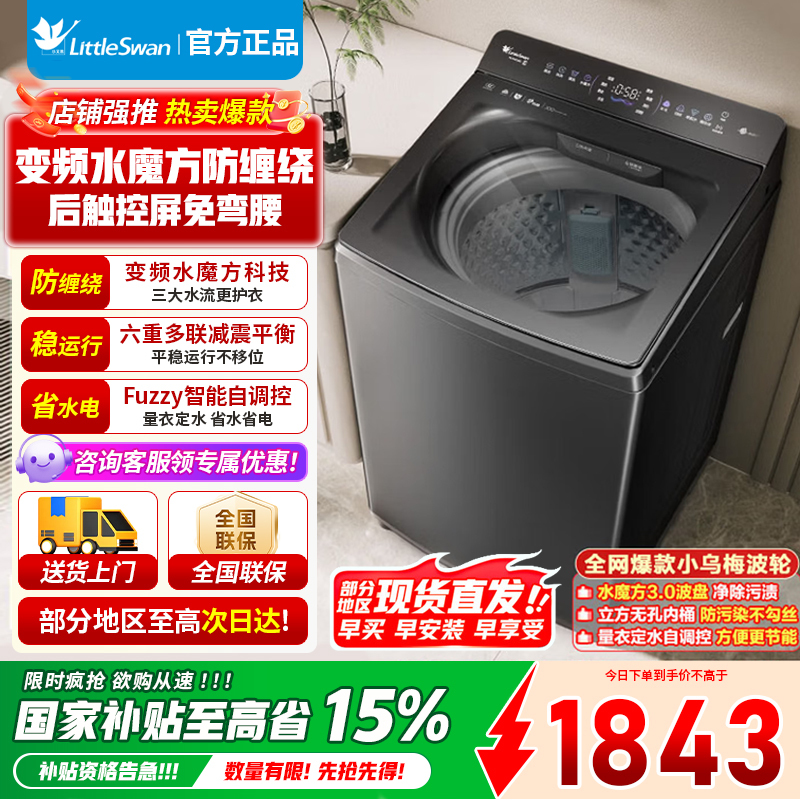 小天鹅小乌梅轻奢版波轮洗衣机全自动家用 10公斤变频电机水魔方防缠绕纳米银离子除菌TB10VE20D
