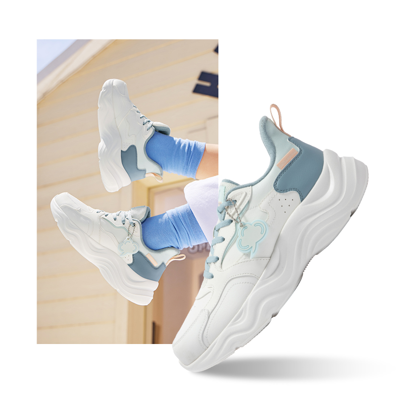 361°女鞋加绒运动鞋冬季保暖加毛棉鞋皮面防水跑步鞋轻便跑鞋 羽毛白/薄纱蓝 39码