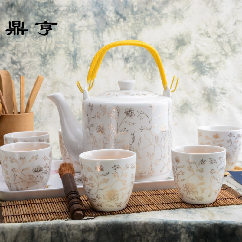 鼎亨景德镇热水大茶壶陶瓷茶壶茶杯套装家庭整套茶具水具大号办公