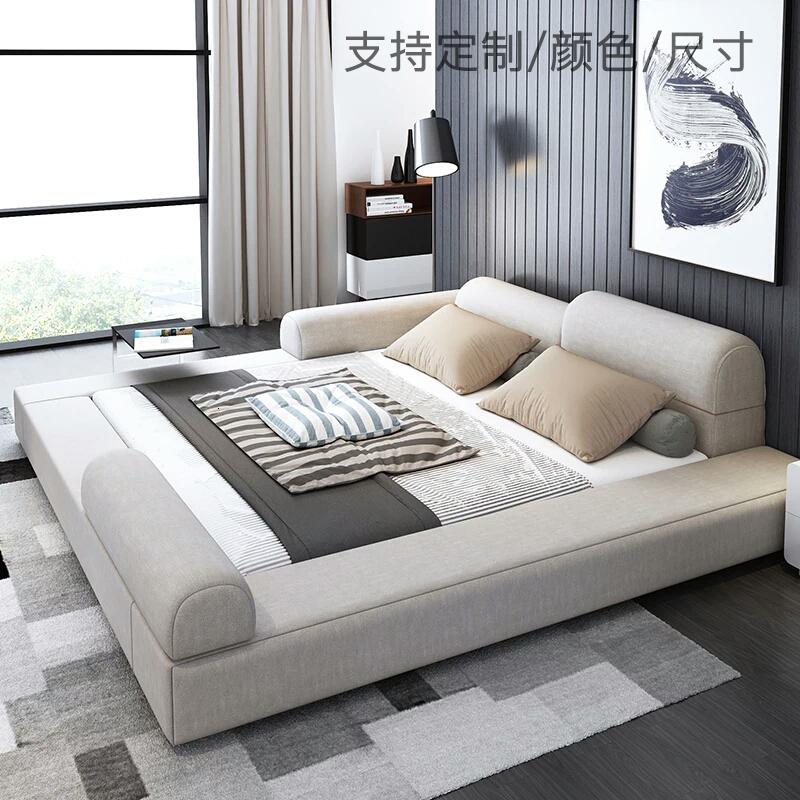 床现代简约布艺双人床2米2.2米2.4主卧大床加宽布床榻榻米1.8米 全实木布艺床+乳胶床垫1800mm*2000mm组装式架子床