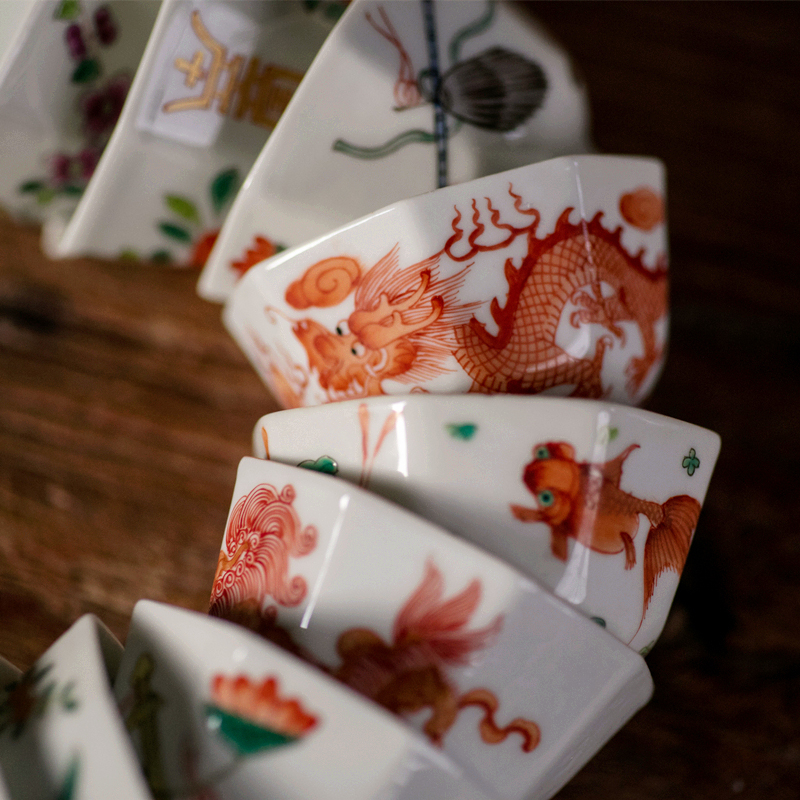 美帮汇仿民国粉彩品茗杯手绘八方杯景德镇仿古老茶盏瓷杯八角茶杯主人杯高清大图