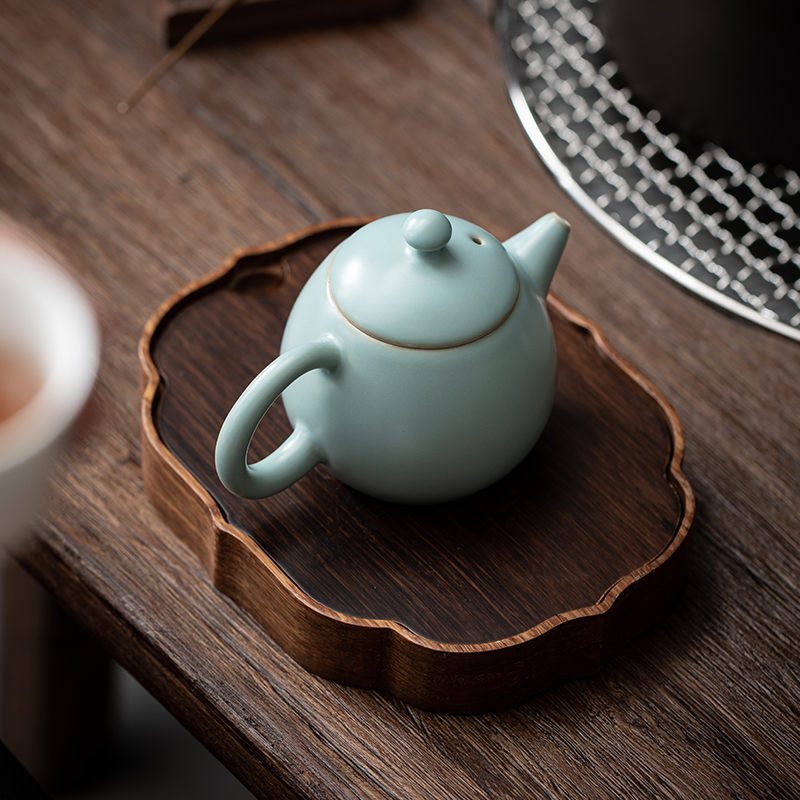 苏氏陶瓷(SUSHI CERAMICS)汝窑泡茶壶开片可养金线汝瓷龙蛋茶壶礼盒装200ml
