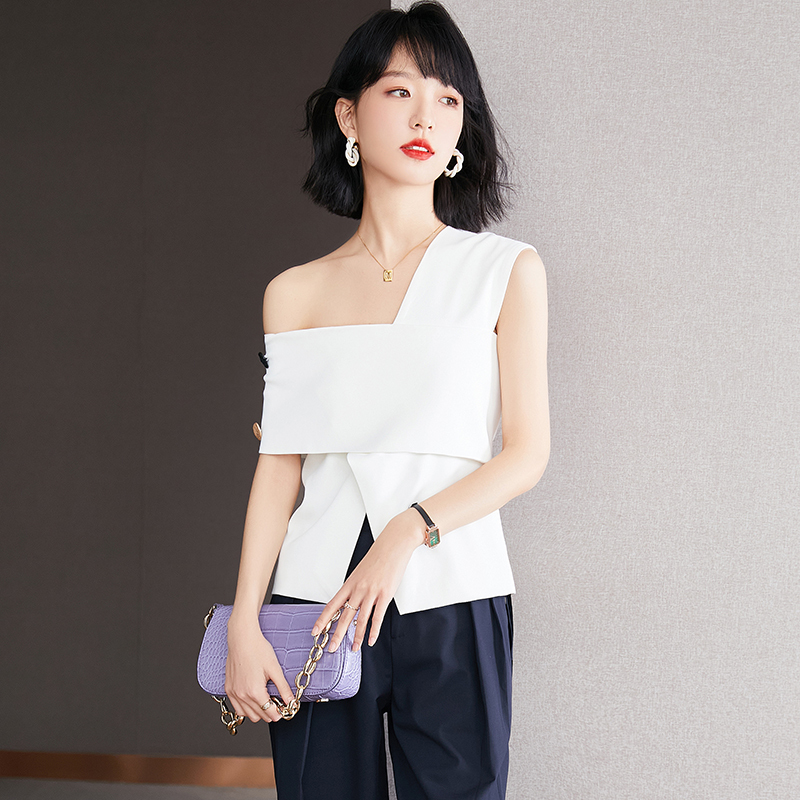 斯尔丽短袖女夏季短装上衣设计感女小众卡腰小衫短款洋气漏肩t恤