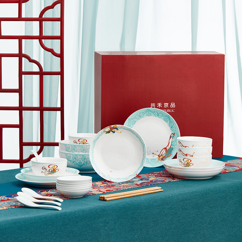 共禾京品 敦煌飞天32头骨瓷餐具 ZFTWCOM240009高清大图