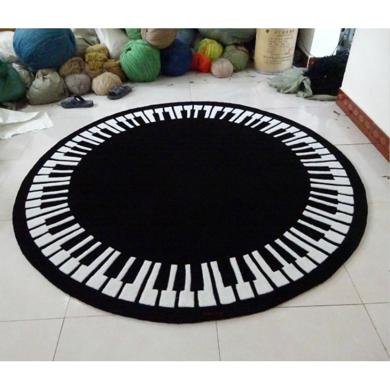 三角钢琴地毯隔音钢琴地毯圆形脚踩钢琴垫地毯黑白钢琴键地毯