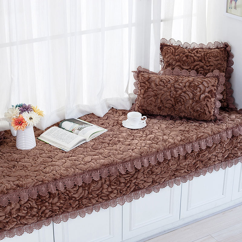 汐岩飘窗垫北欧风窗台垫公主卧室装饰飘窗毯飘窗榻榻米阳台垫子厚 咖色110*210cm一条