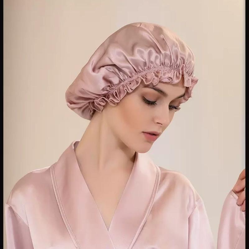桑蚕丝真丝浴帽护发女睡帽月子帽 保养头发防尘防晒 粉色系列 均码