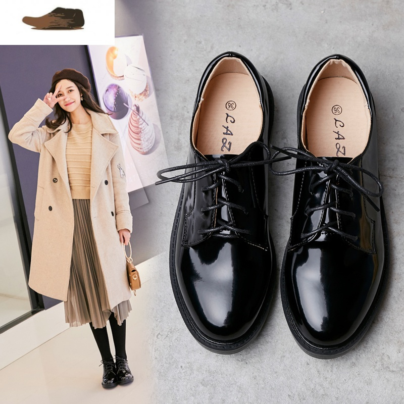 ideamini小皮鞋女上班黑色职业面试正装鞋子女西裤英伦系带平底软底
