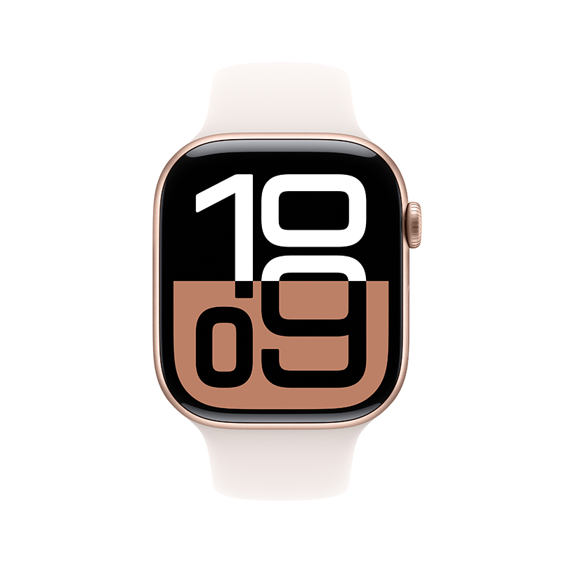 MWYN3CH/B Apple Watch S10 蜂窝 46 毫米玫瑰金色铝金属表壳 淡桃粉色运动型表带-M/L高清大图