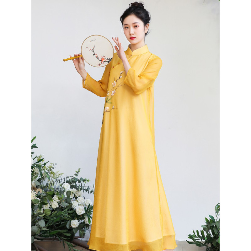 艳如飞茶艺服装禅服茶服女改良唐装古风女装日常汉服中国风旗袍连衣裙夏连衣裙