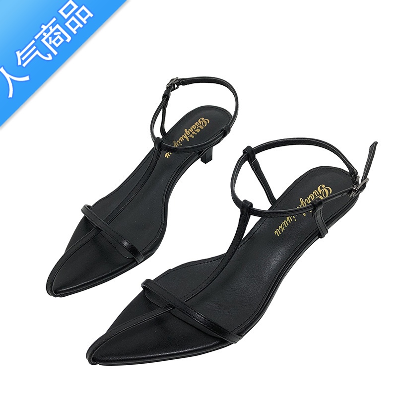 SUNTEK夏季凉鞋女仙女风2023年新款低跟高跟鞋细跟尖头网红百搭罗马女鞋高清大图