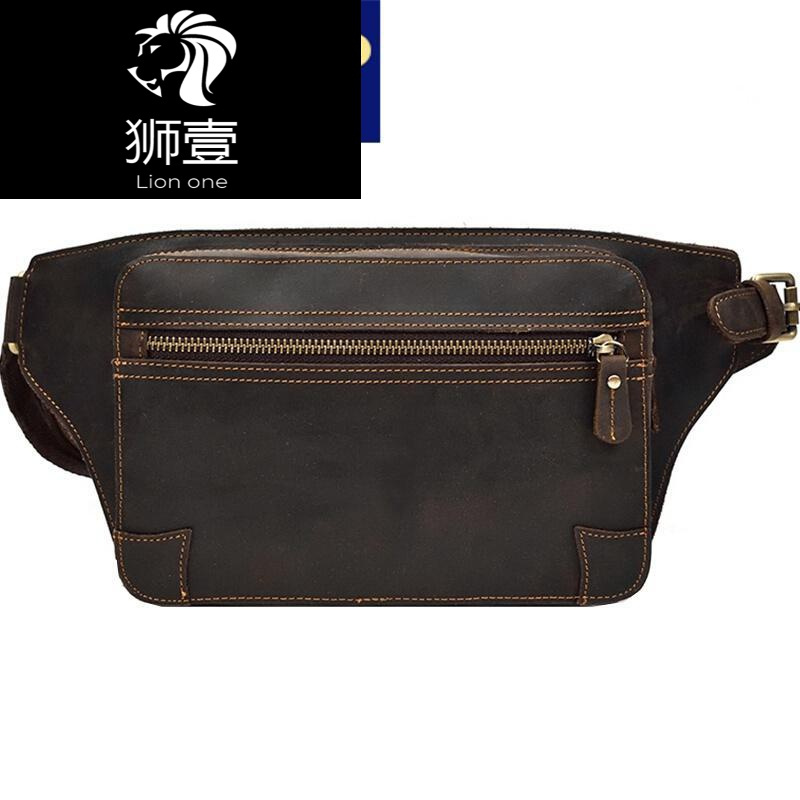 狮壹lionone轻奢品牌原创牛皮休闲男士腰包欧美复古真皮胸包户外运动