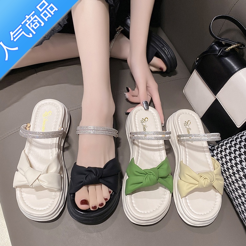 SUNTEK踩屎感凉鞋女夏季2023新款松糕跟托鞋仙女风厚底两穿凉拖软底半鞋高清大图