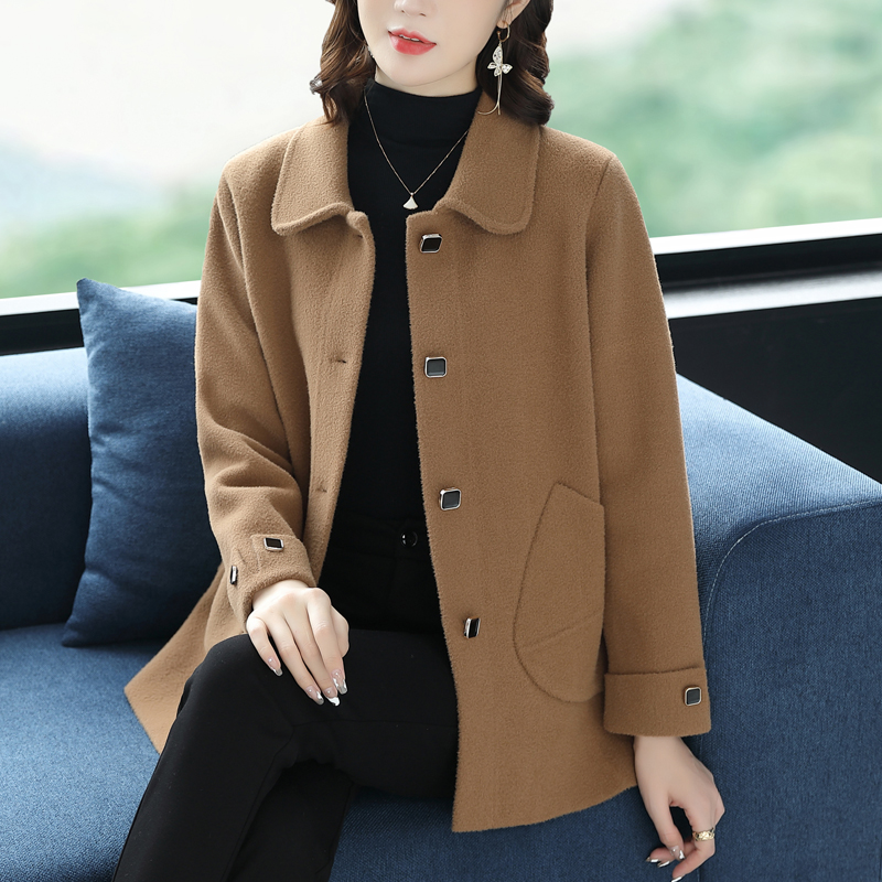 恒源祥中年妈妈秋冬装羊毛呢外套中长款2024新款中老年女洋气大衣 XL(建议110-120斤 驼色单件上衣