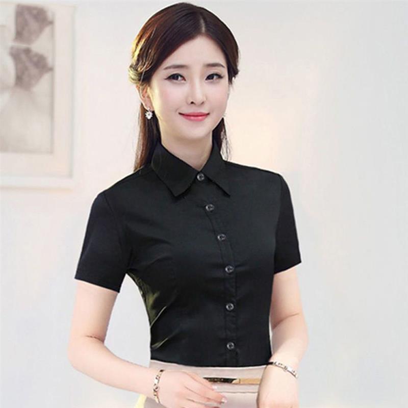 白衬衫女修身长袖短袖职业装大码工作服正装白色蓝色白衬衣女韩版