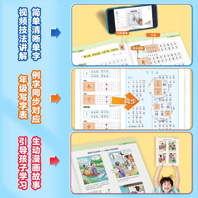 一年级适用 [正版]写字半小时一二三年级练字帖小学生四五六字帖荆霄鹏字帖练字笔画笔顺生字描红练习写字硬笔书法初学者练字楷高清大图