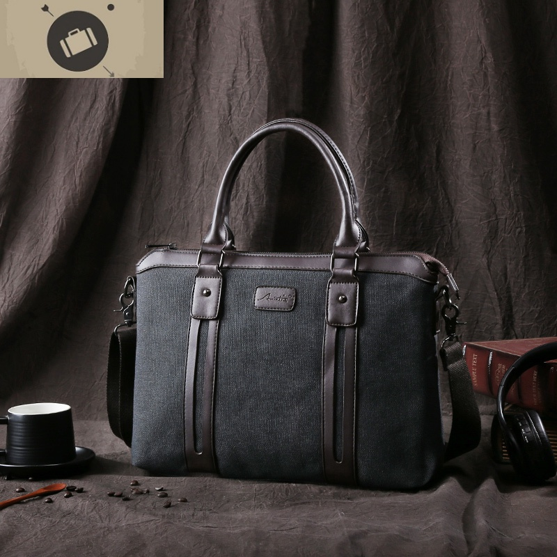 商务公文包帆布包男包手提包男士文件单肩包斜跨包14寸电脑包 艾狄伊