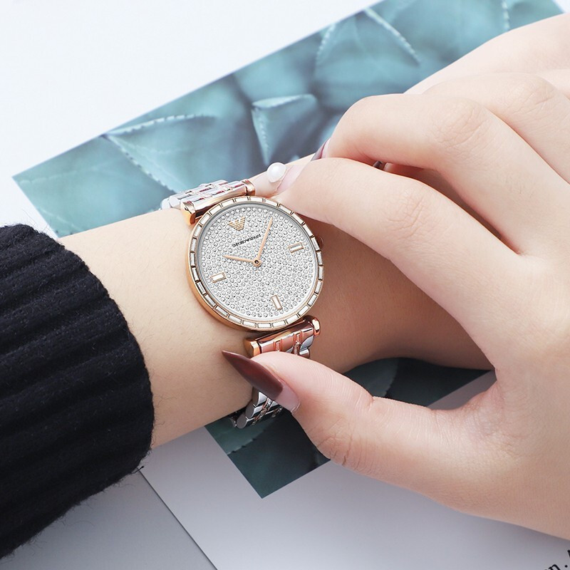 emporioarmani阿玛尼满天星手表石英表女盘镶钻腕表时尚百搭情人节