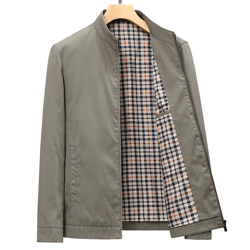 恒源祥夹克衫男春秋款中老年纯棉立领宽松外套男士休闲爸爸装上衣图片