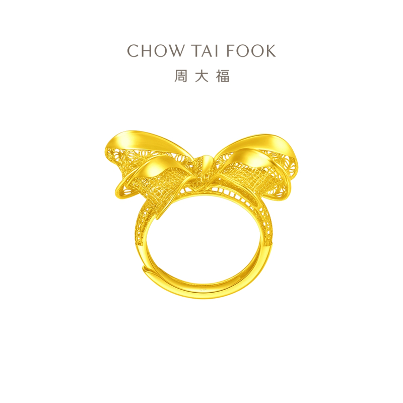 周大福花丝蝴蝶结足金黄金戒指计价工费760元f225225520礼物