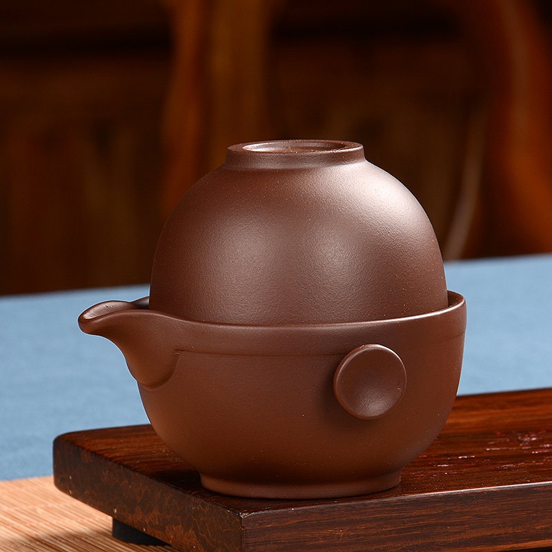 尚帝(shangdi)紫砂快客杯一壶一杯套装紫砂茶具便携旅行功夫茶壶茶杯主人杯组合 原矿云卷朱泥快客杯