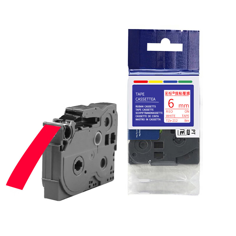 彩标 TZe-212 6mm 标签色带 (计价单位:个) 白底红字高清大图